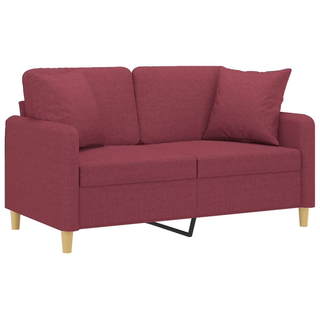 vidaXL 2-osobowa sofa z poduszkami, winna czerwień, 120 cm, tkanina