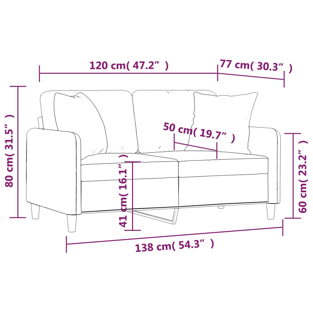 vidaXL 2-osobowa sofa z poduszkami, winna czerwień, 120 cm, tkanina