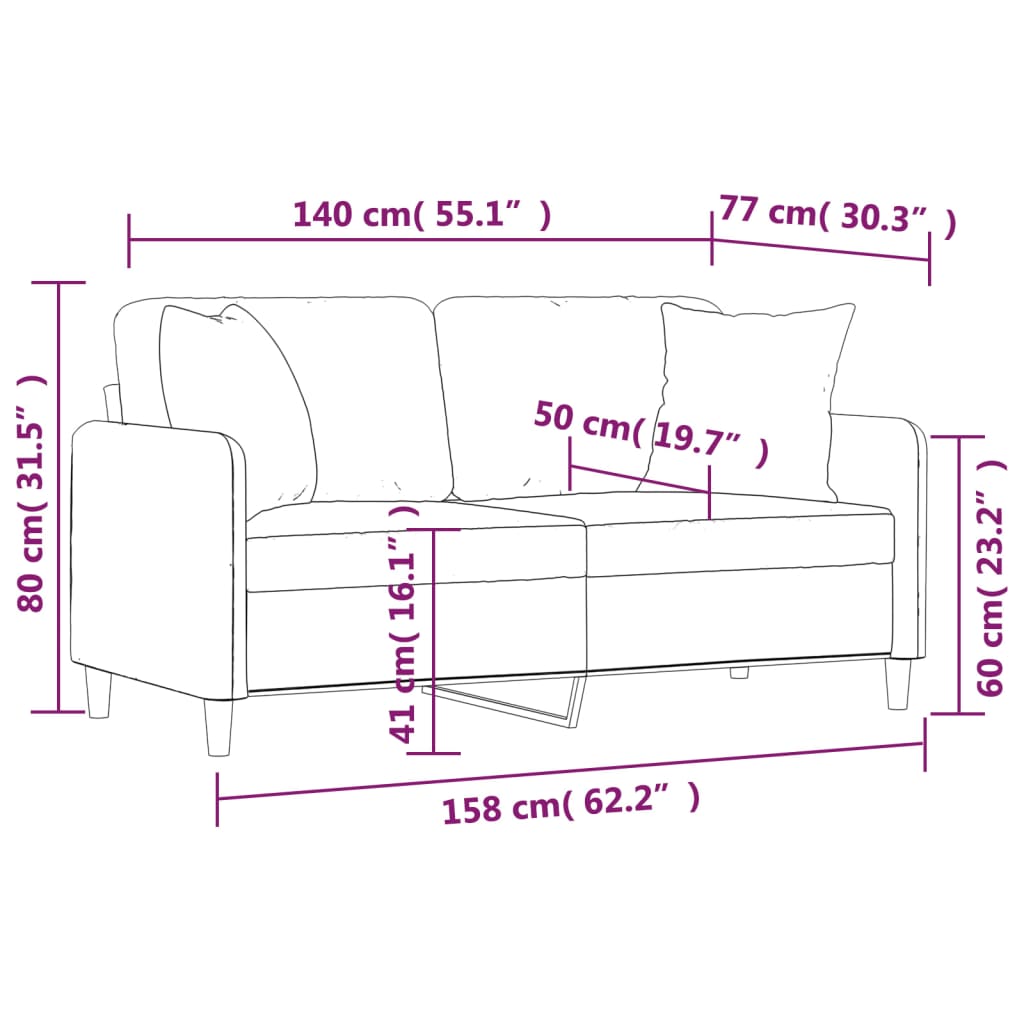 vidaXL 2-osobowa sofa z poduszkami, jasnoszara, 140 cm, tkanina