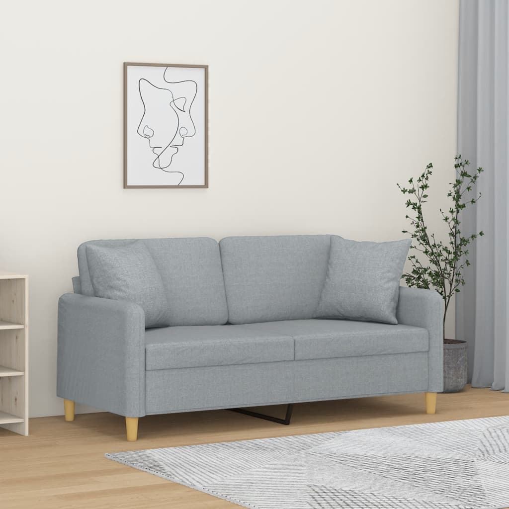 vidaXL 2-osobowa sofa z poduszkami, jasnoszara, 140 cm, tkanina