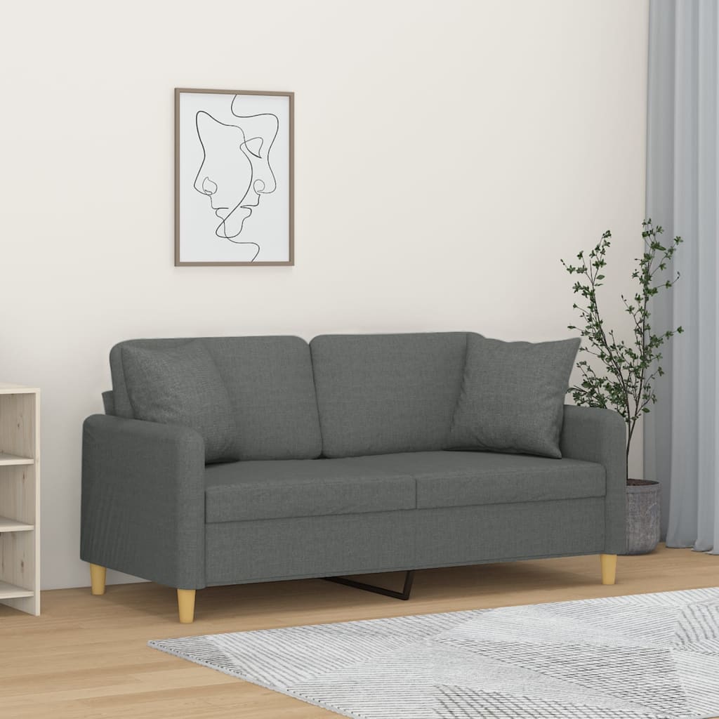 vidaXL 2-osobowa sofa z poduszkami, ciemnoszara, 140 cm, tkanina