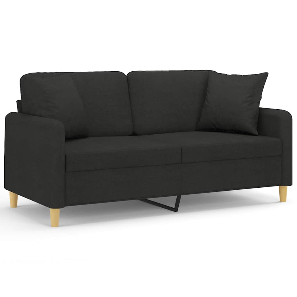 vidaXL 2-osobowa sofa z poduszkami, czarna, 140 cm, tkanina