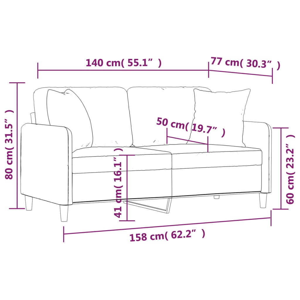 vidaXL 2-osobowa sofa z poduszkami, czarna, 140 cm, tkanina