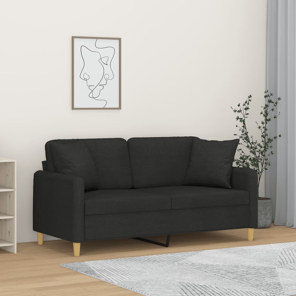 vidaXL 2-osobowa sofa z poduszkami, czarna, 140 cm, tkanina
