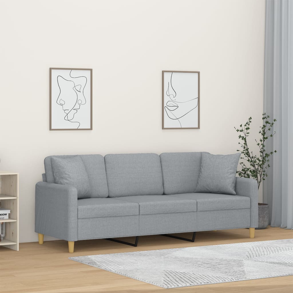 vidaXL 3-osobowa sofa z poduszkami, jasnoszara, 180 cm, tkanina