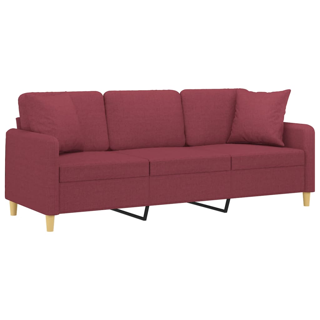 vidaXL 3-osobowa sofa z poduszkami, winna czerwień, 180 cm, tkanina