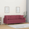 vidaXL 3-osobowa sofa z poduszkami, winna czerwień, 180 cm, tkanina