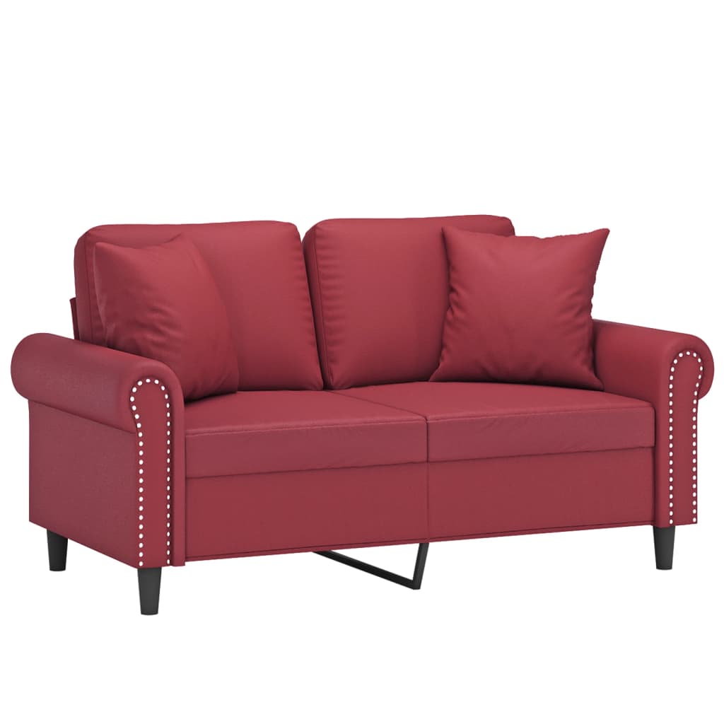 vidaXL 2-os. sofa z poduszkami, winna czerwień, 120 cm, sztuczna skóra