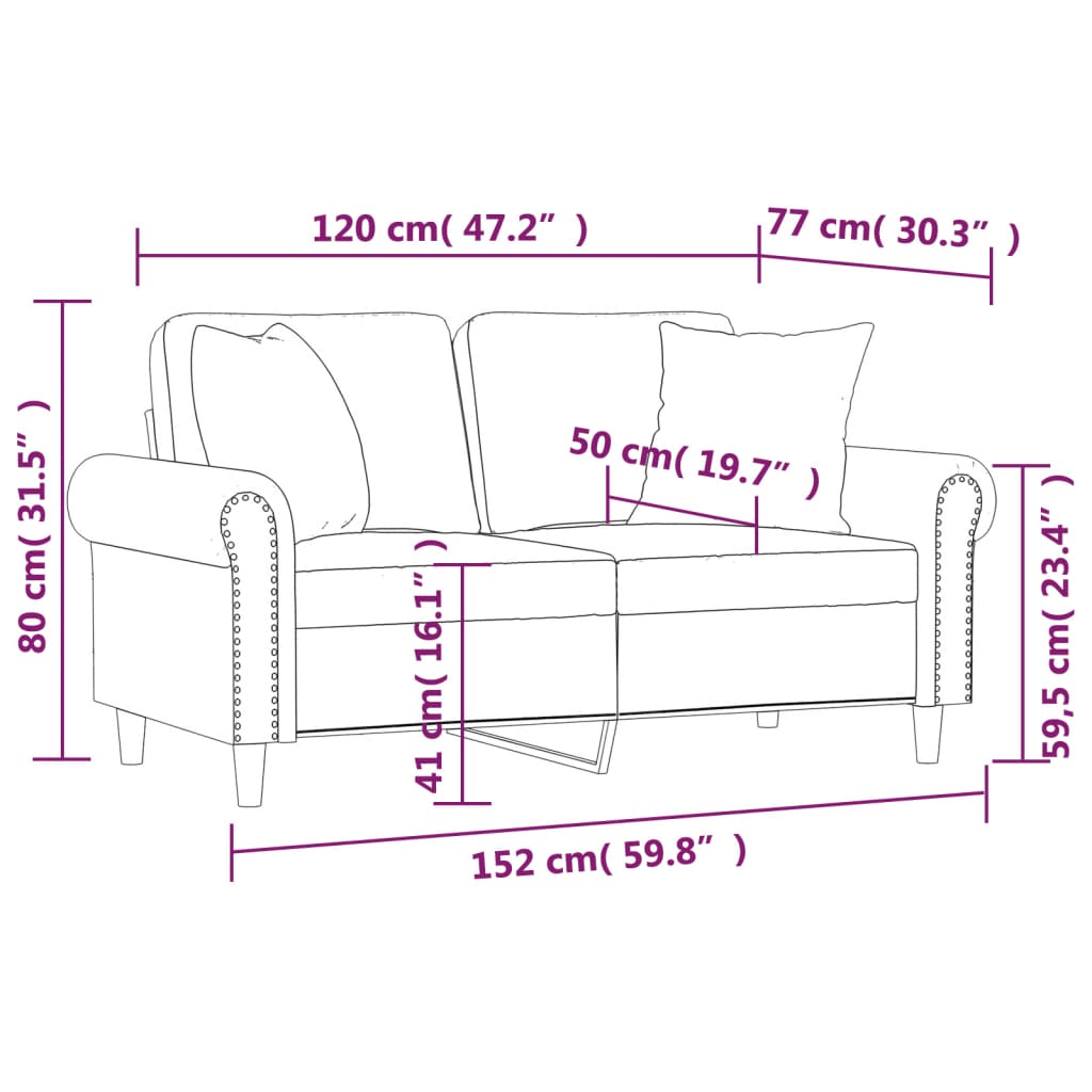 vidaXL 2-os. sofa z poduszkami, winna czerwień, 120 cm, sztuczna skóra
