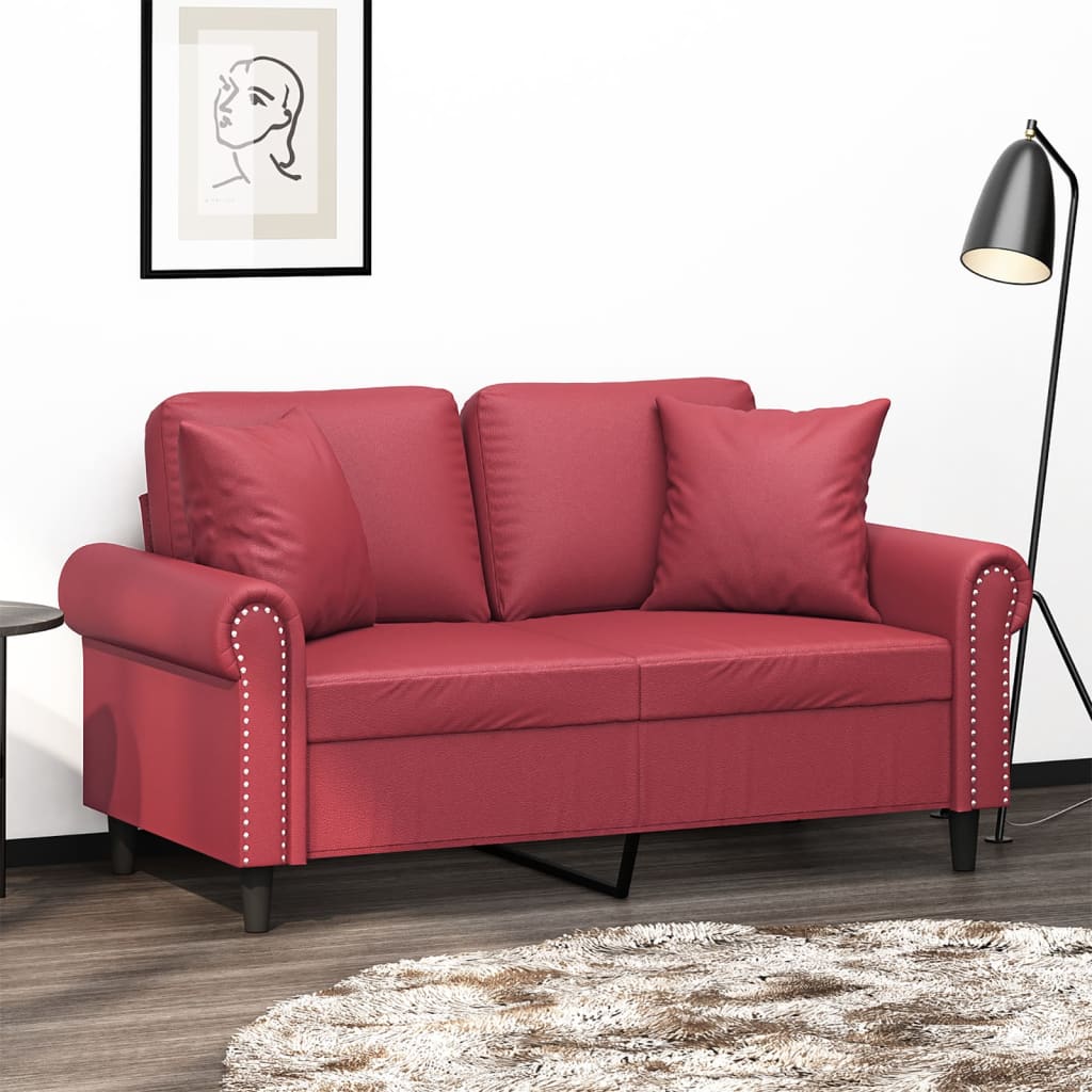 vidaXL 2-os. sofa z poduszkami, winna czerwień, 120 cm, sztuczna skóra