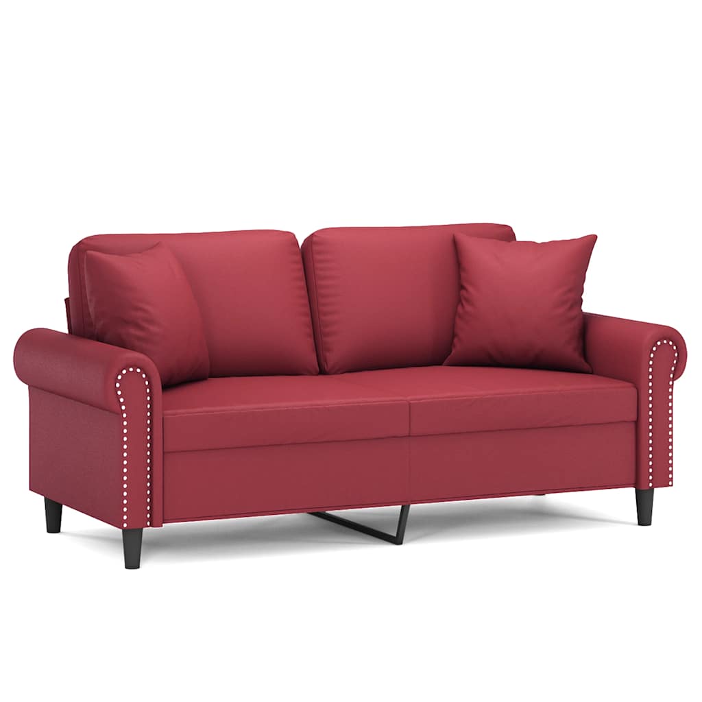 vidaXL 2-os. sofa z poduszkami, winna czerwień, 140 cm, sztuczna skóra