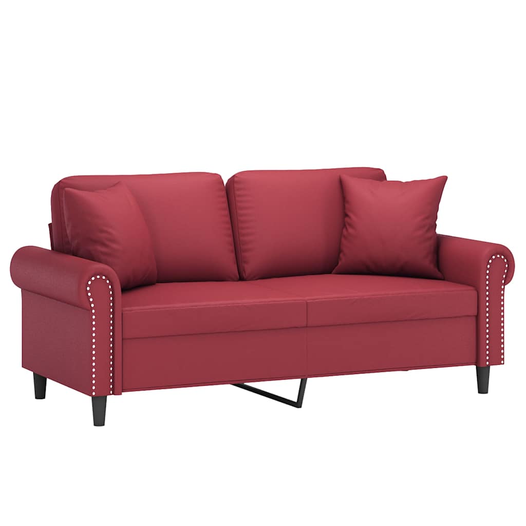 vidaXL 2-os. sofa z poduszkami, winna czerwień, 140 cm, sztuczna skóra