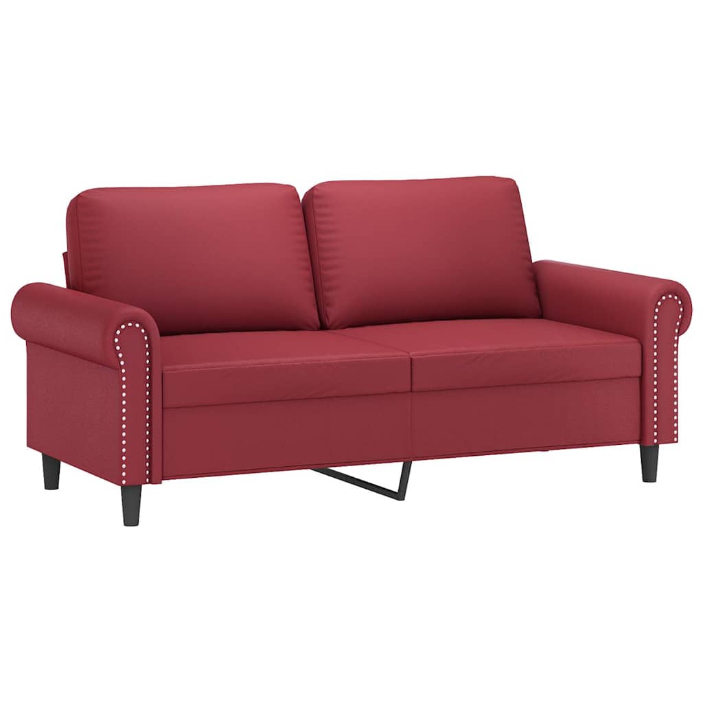 vidaXL 2-os. sofa z poduszkami, winna czerwień, 140 cm, sztuczna skóra