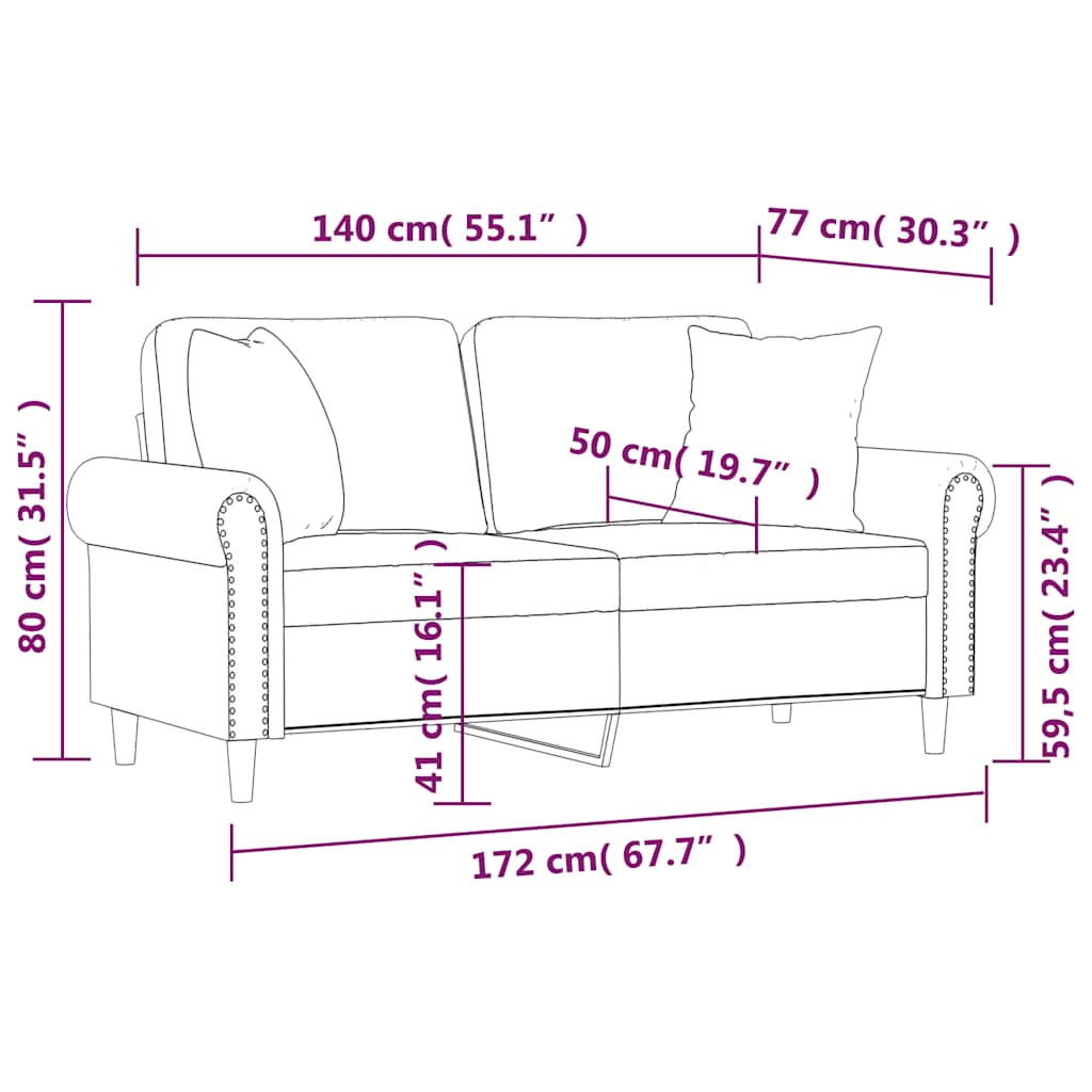 vidaXL 2-os. sofa z poduszkami, winna czerwień, 140 cm, sztuczna skóra