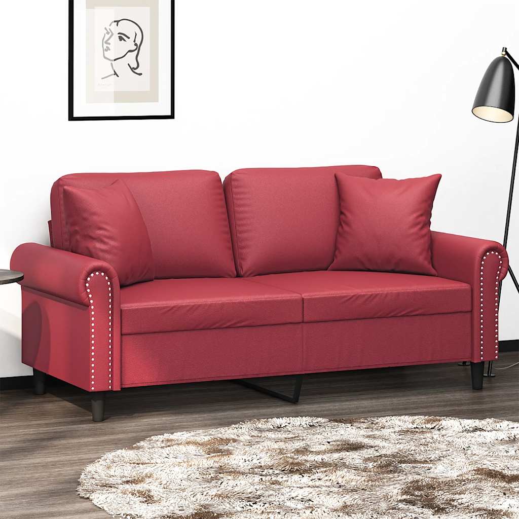 vidaXL 2-os. sofa z poduszkami, winna czerwień, 140 cm, sztuczna skóra