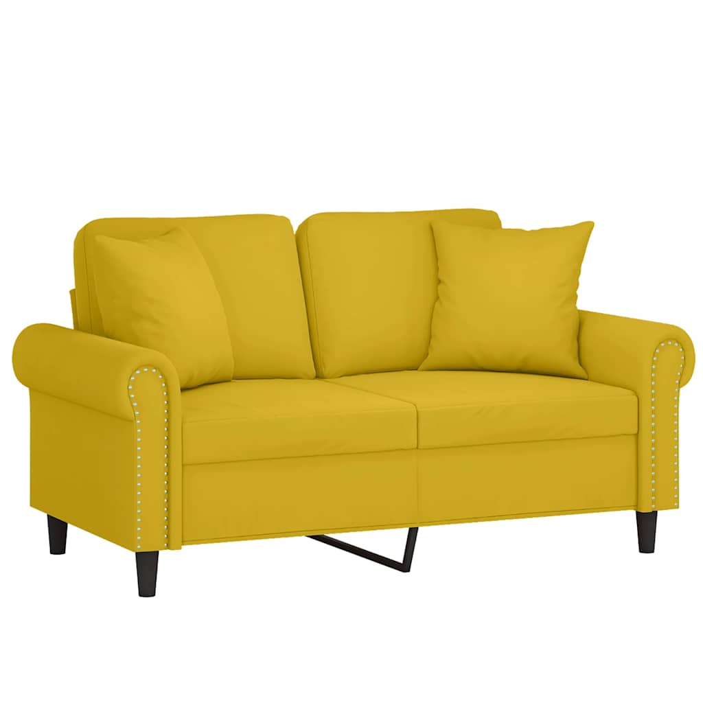 vidaXL 2-osobowa sofa z poduszkami, żółta, 120 cm, aksamit