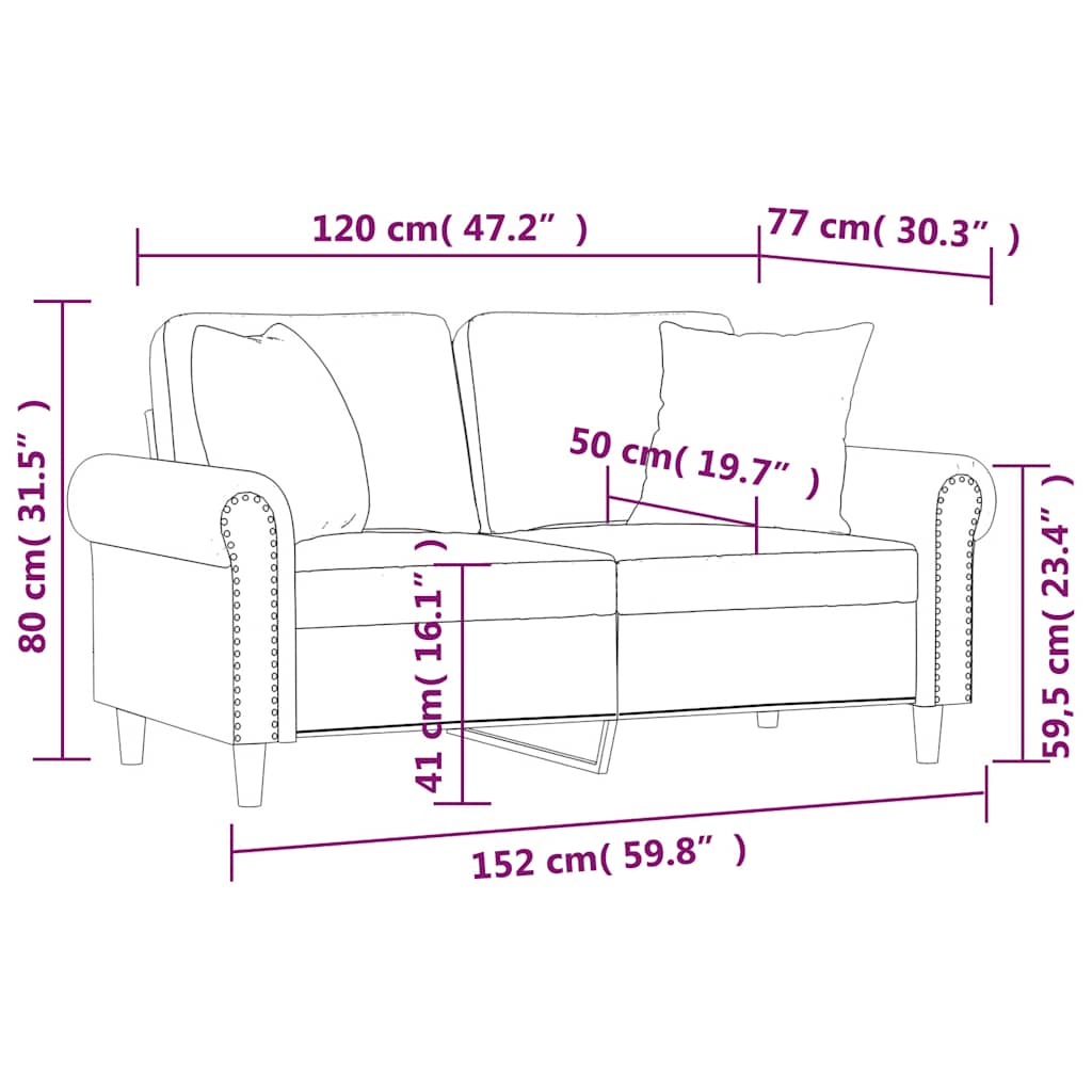 vidaXL 2-osobowa sofa z poduszkami, brązowa, 120 cm, aksamit