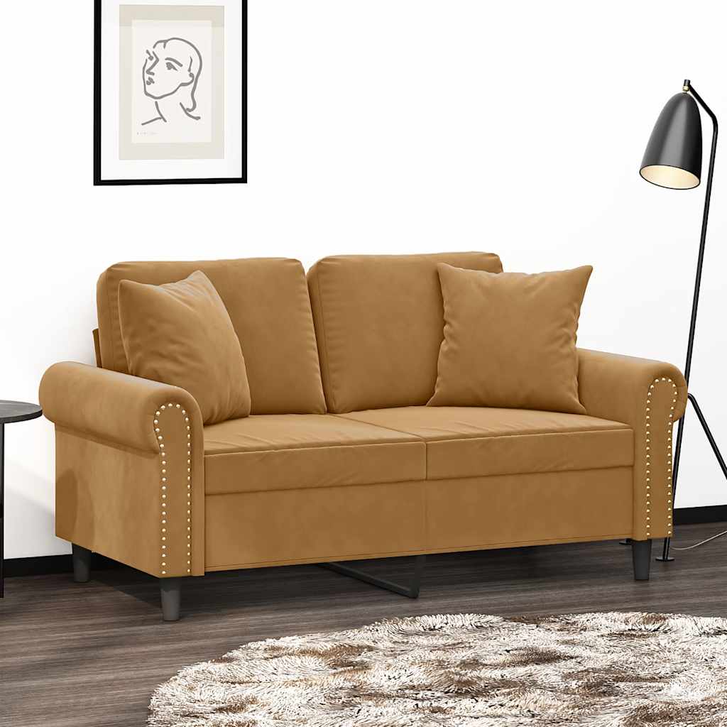 vidaXL 2-osobowa sofa z poduszkami, brązowa, 120 cm, aksamit