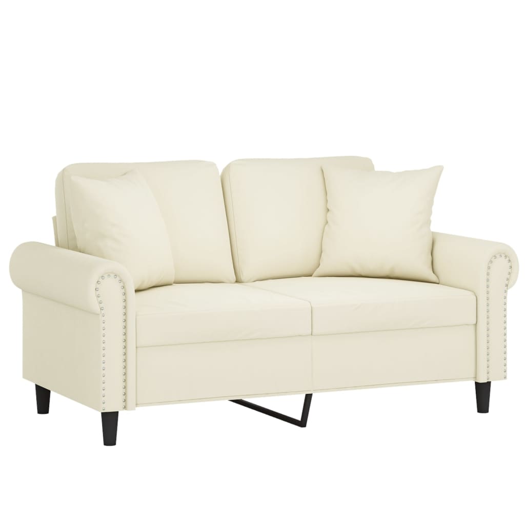 vidaXL 2-osobowa sofa z poduszkami, kremowa, 120 cm, aksamit