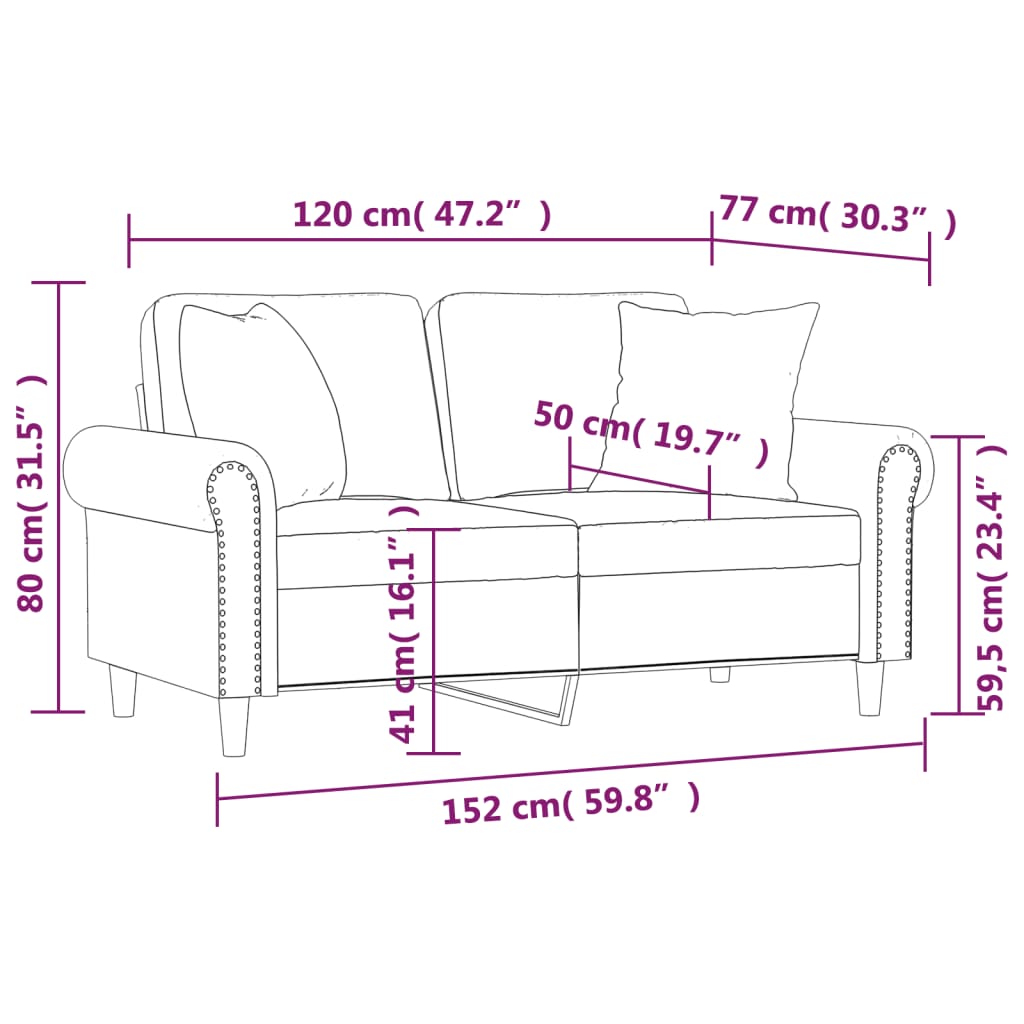 vidaXL 2-osobowa sofa z poduszkami, kremowa, 120 cm, aksamit