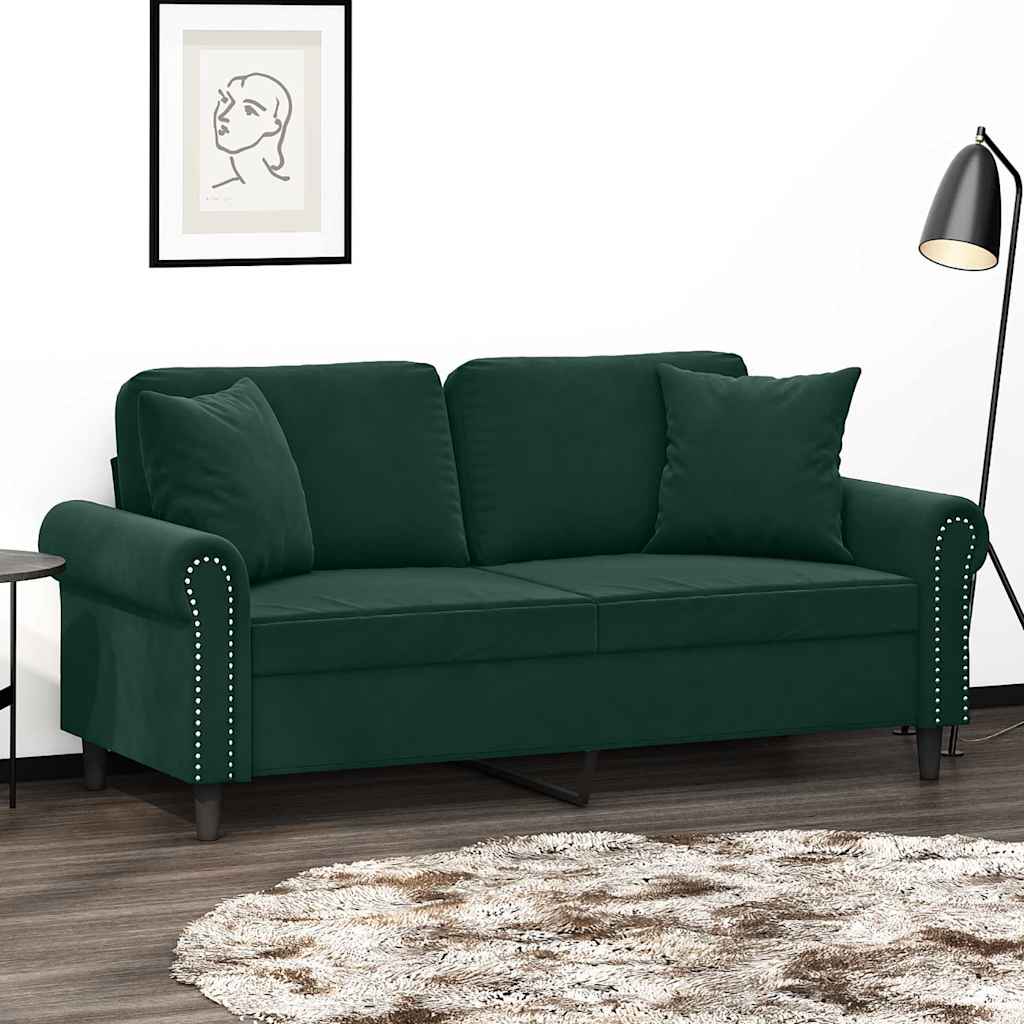 vidaXL 2-osobowa sofa z poduszkami, ciemnozielona, 140 cm, aksamit