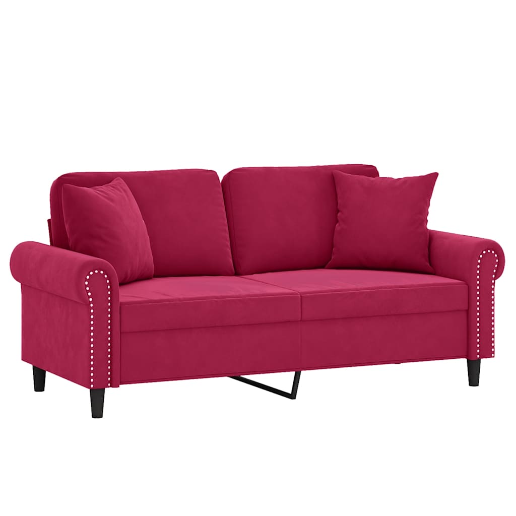 vidaXL 2-osobowa sofa z poduszkami, winna czerwień, 140 cm, aksamit