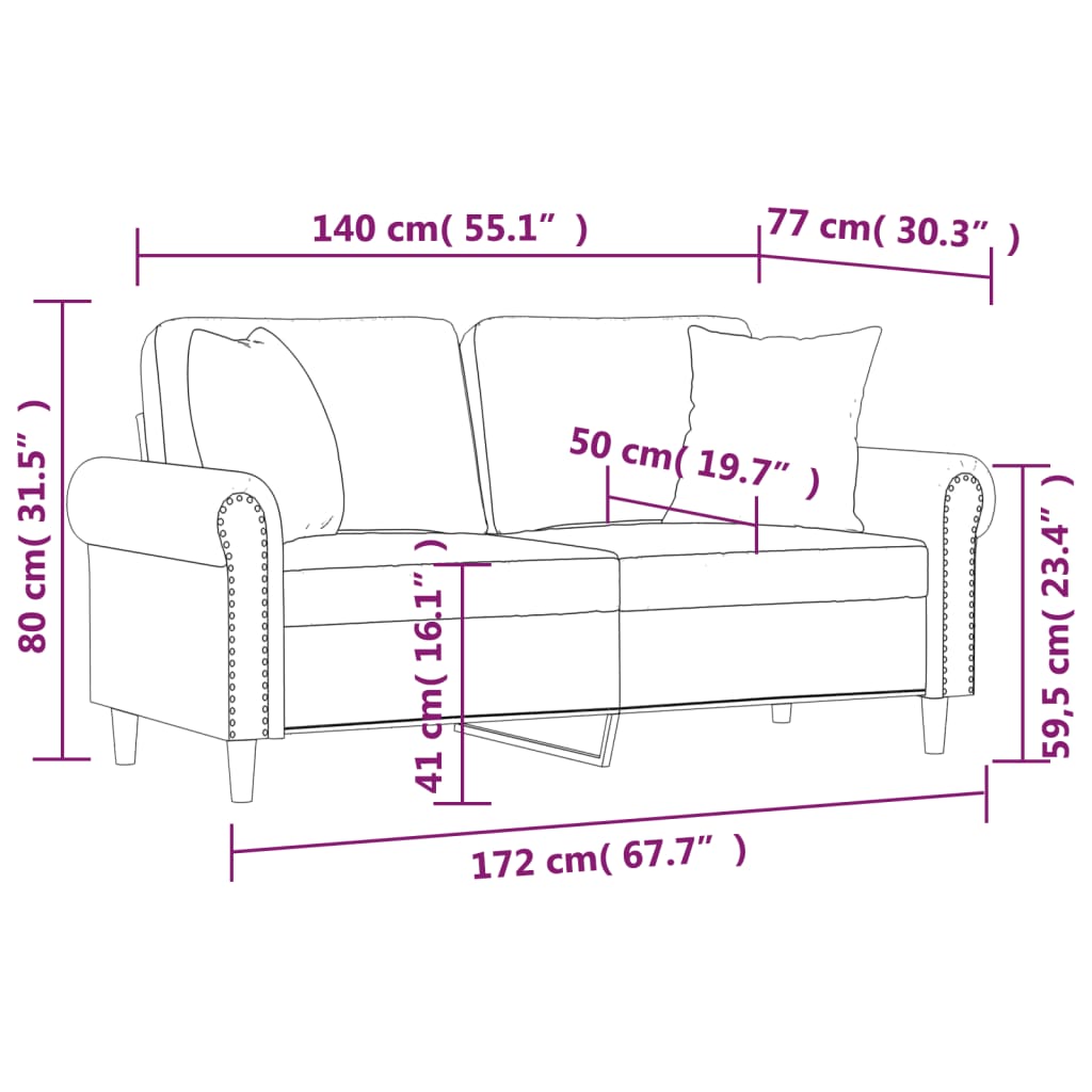 vidaXL 2-osobowa sofa z poduszkami, czarna, 140 cm, aksamit