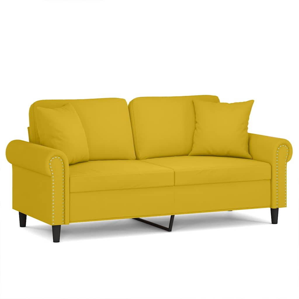 vidaXL 2-osobowa sofa z poduszkami, żółta, 140 cm, aksamit