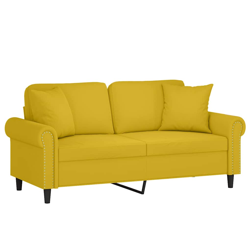 vidaXL 2-osobowa sofa z poduszkami, żółta, 140 cm, aksamit