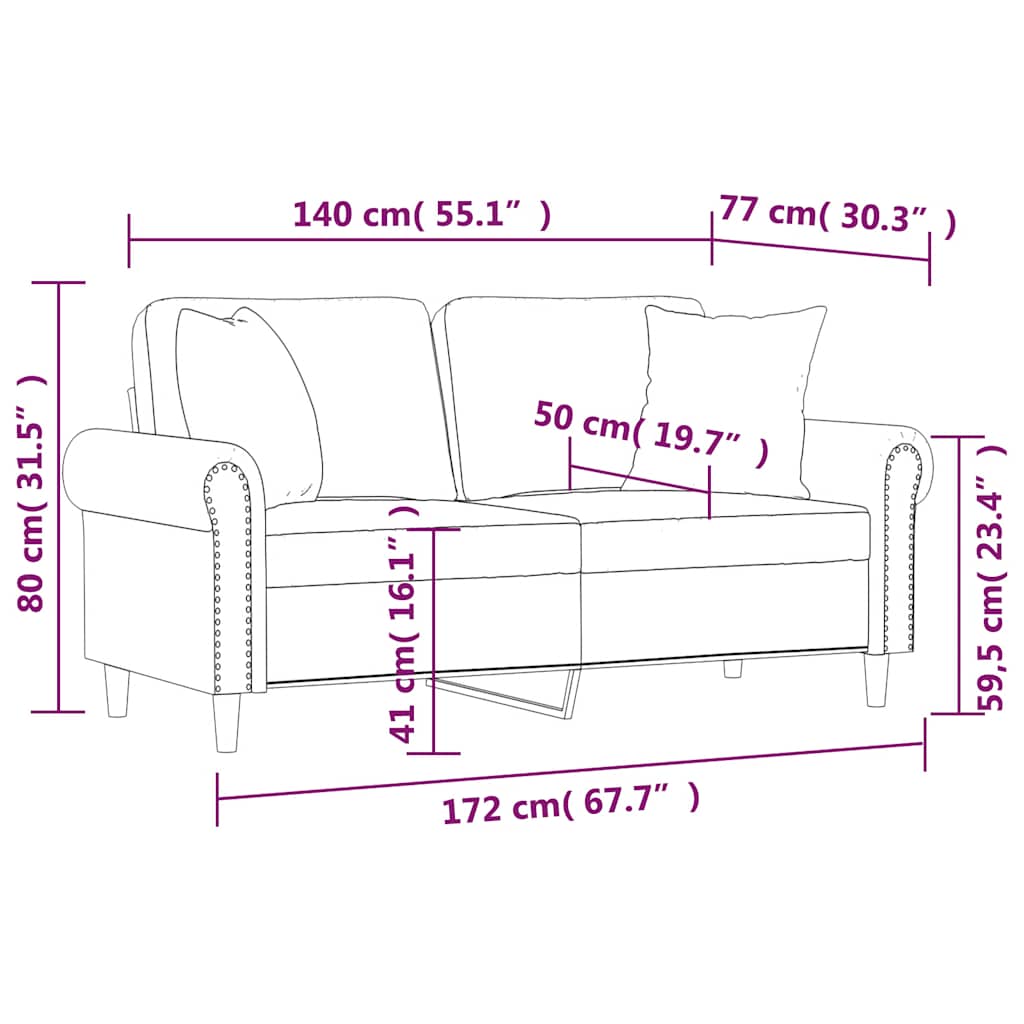 vidaXL 2-osobowa sofa z poduszkami, żółta, 140 cm, aksamit