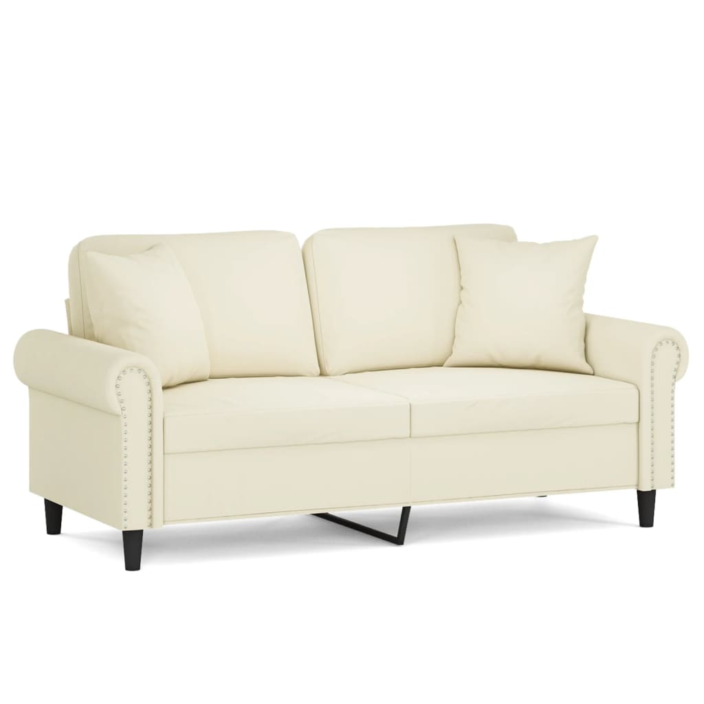 vidaXL 2-osobowa sofa z poduszkami, kremowa, 140 cm, aksamit