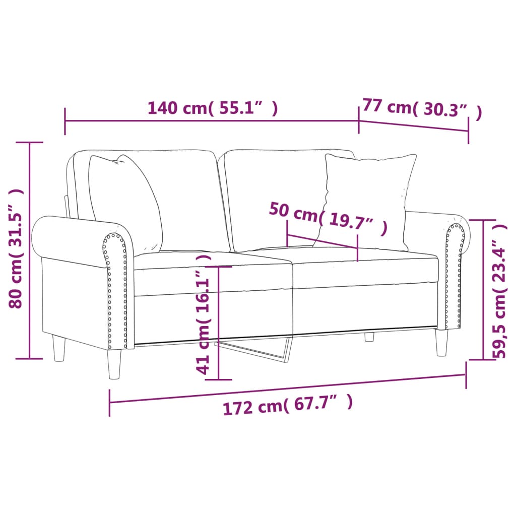 vidaXL 2-osobowa sofa z poduszkami, kremowa, 140 cm, aksamit