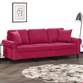 vidaXL 3-osobowa sofa z poduszkami, winna czerwień, 180 cm, aksamit