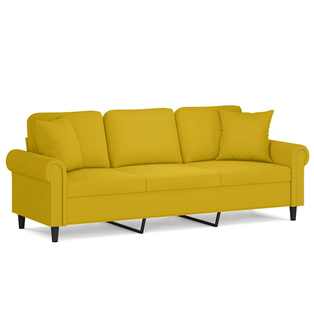 vidaXL 3-osobowa sofa z poduszkami, żółta, 180 cm, aksamit