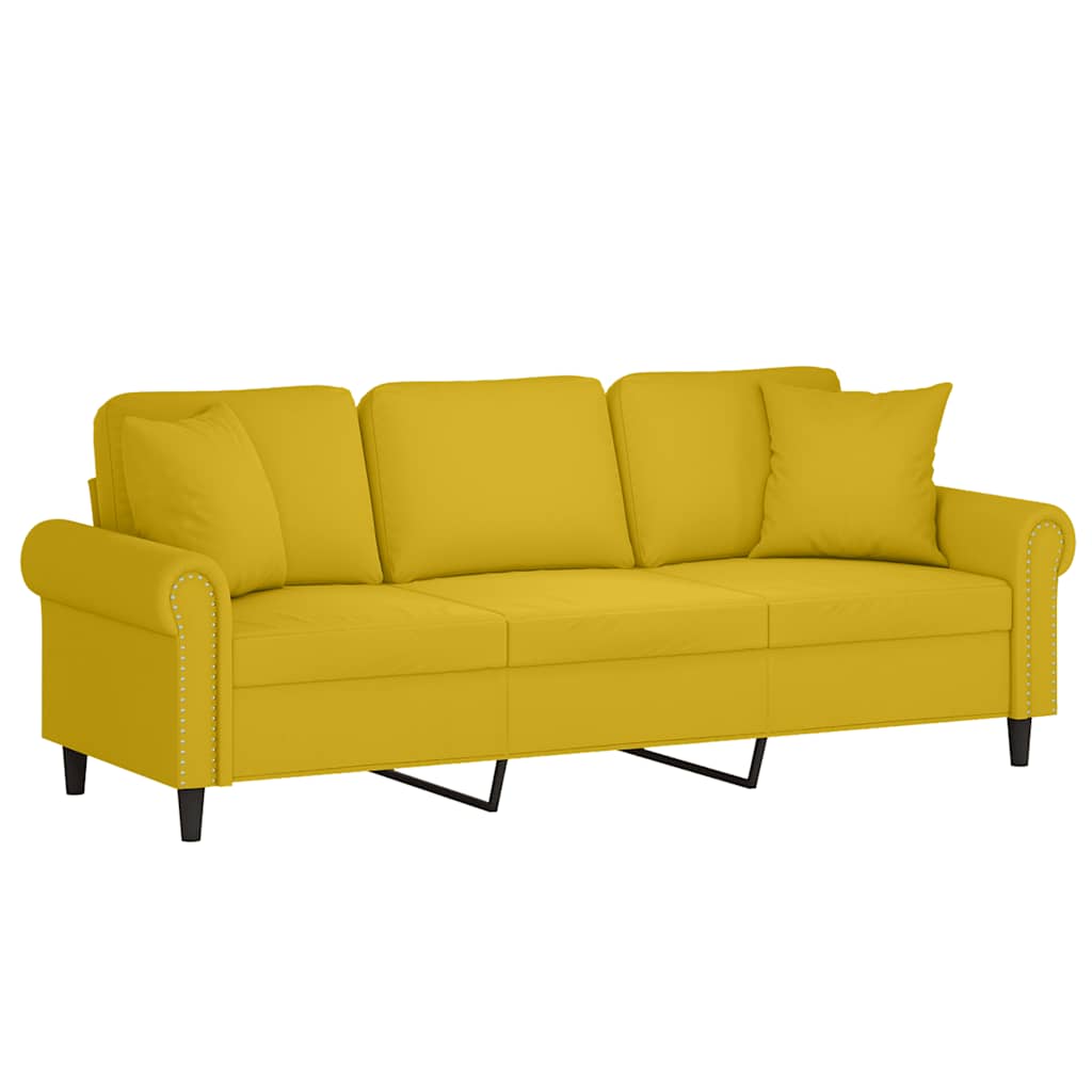 vidaXL 3-osobowa sofa z poduszkami, żółta, 180 cm, aksamit