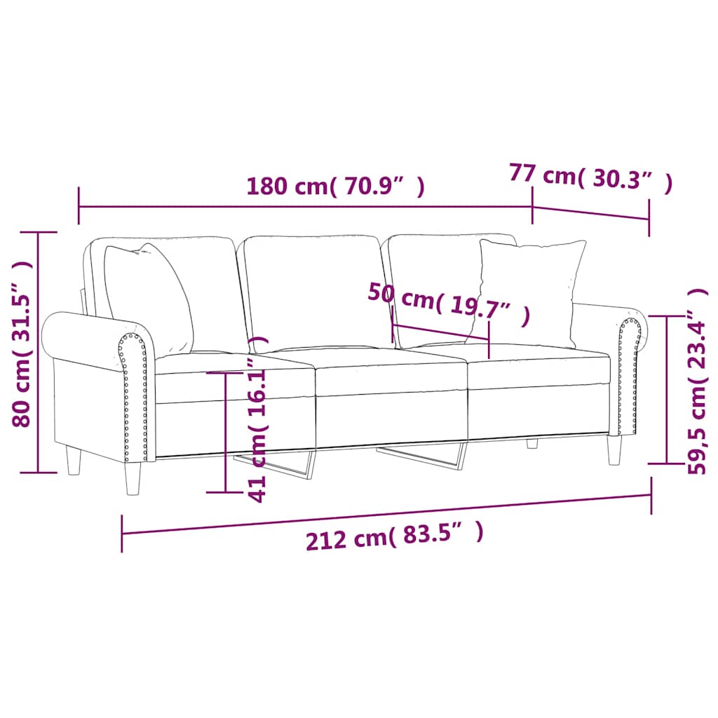 vidaXL 3-osobowa sofa z poduszkami, żółta, 180 cm, aksamit