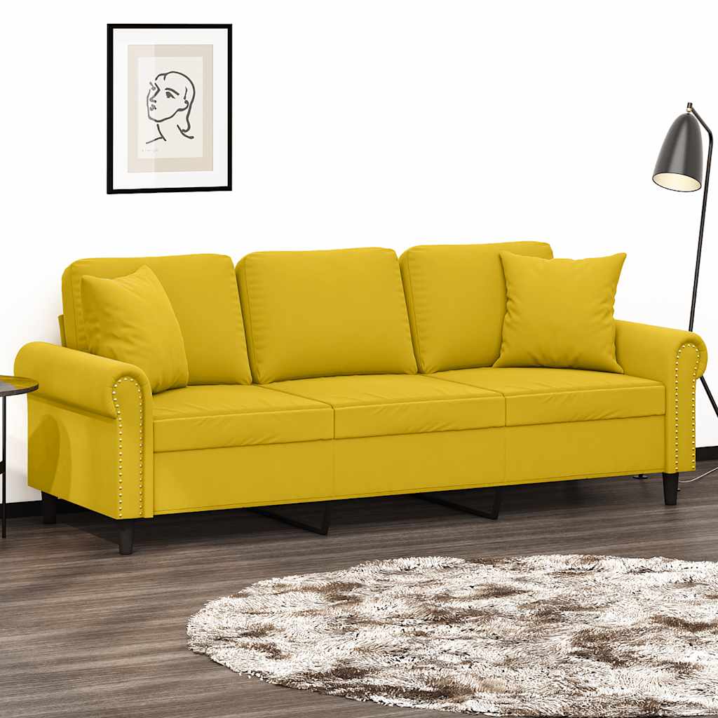 vidaXL 3-osobowa sofa z poduszkami, żółta, 180 cm, aksamit