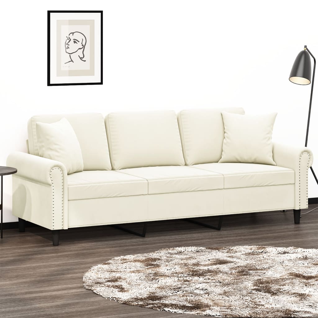 vidaXL 3-osobowa sofa z poduszkami, kremowa, 180 cm, aksamit