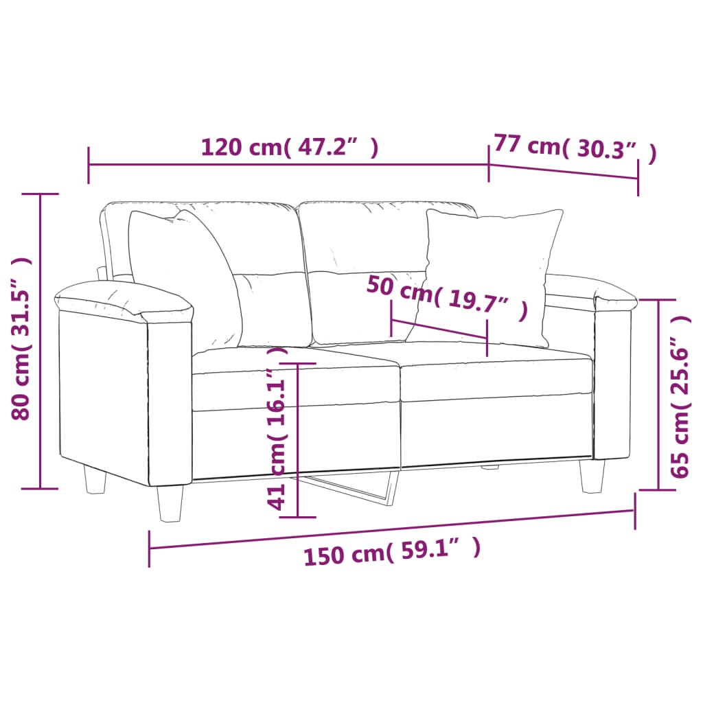 vidaXL 2-osobowa sofa z poduszkami, kremowa, 120 cm, mikrofibra