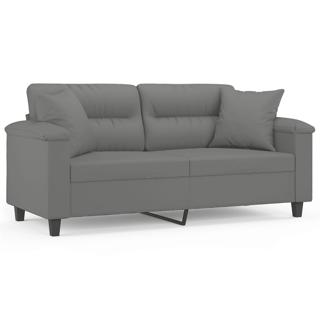 vidaXL 2-osobowa sofa z poduszkami, ciemnoszara, 140 cm, mikrofibra