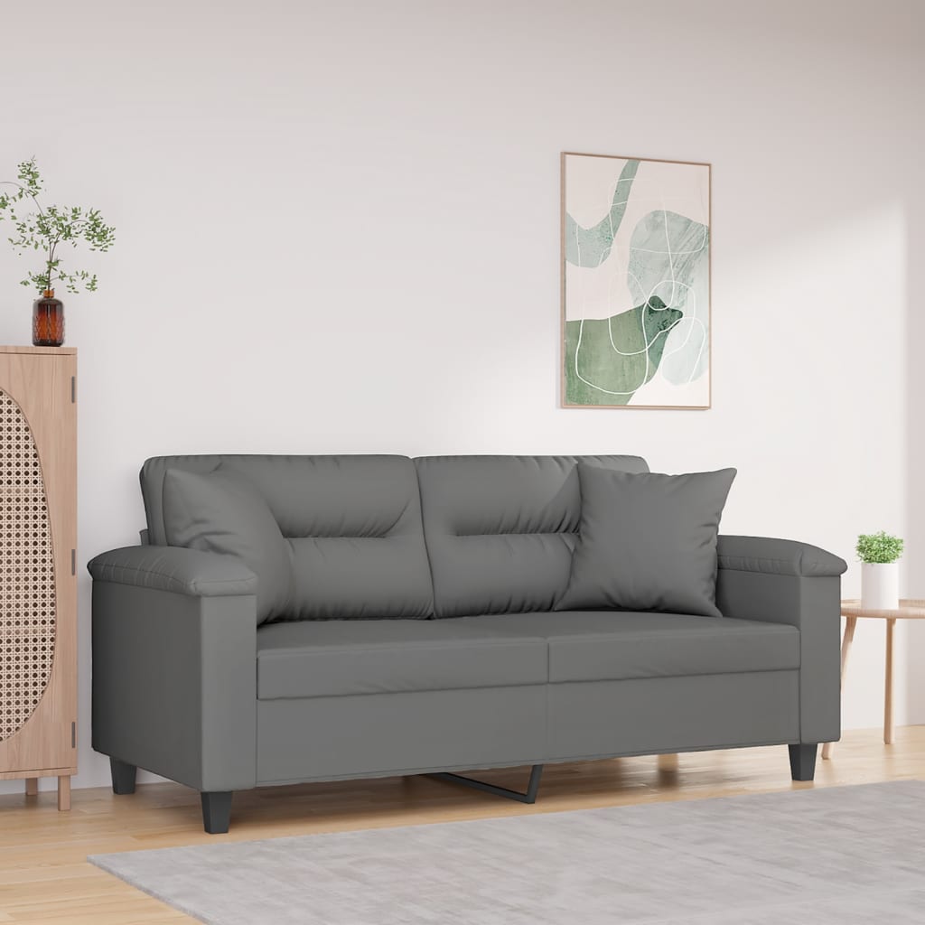 vidaXL 2-osobowa sofa z poduszkami, ciemnoszara, 140 cm, mikrofibra