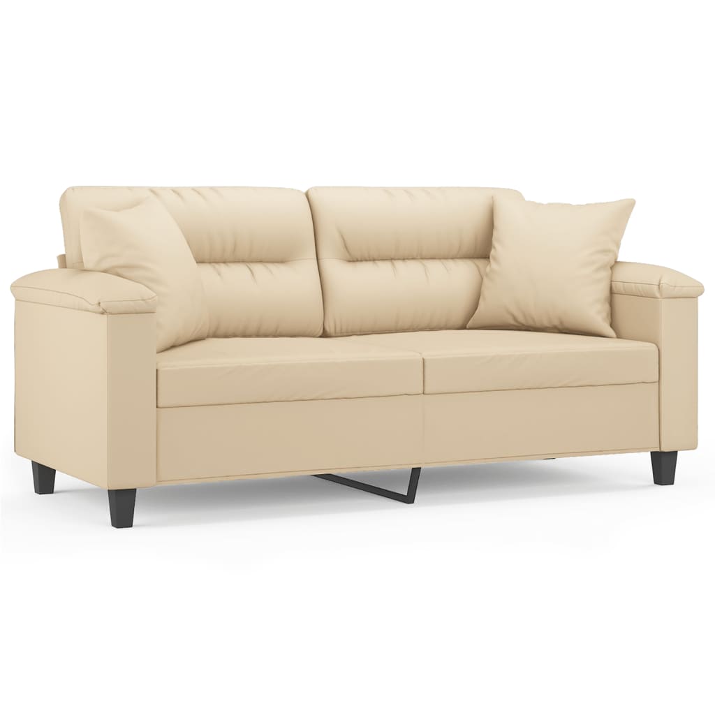 vidaXL 2-osobowa sofa z poduszkami, kremowa, 140 cm, mikrofibra