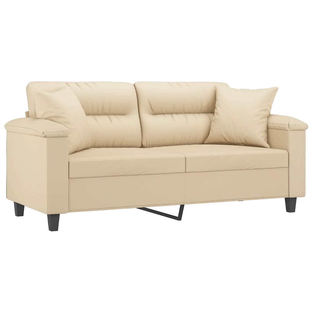 vidaXL 2-osobowa sofa z poduszkami, kremowa, 140 cm, mikrofibra