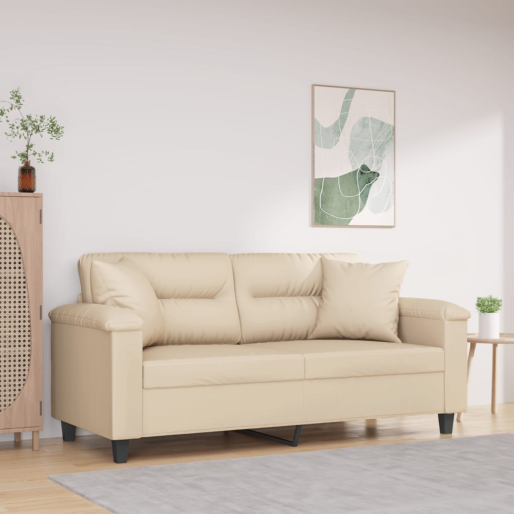 vidaXL 2-osobowa sofa z poduszkami, kremowa, 140 cm, mikrofibra