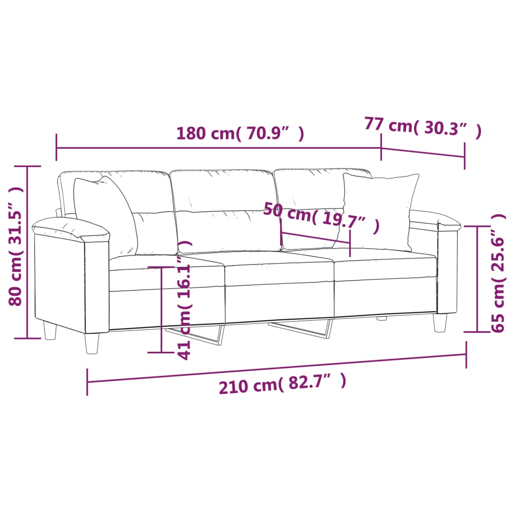 vidaXL 3-osobowa sofa z poduszkami, ciemnoszara, 180 cm, mikrofibra