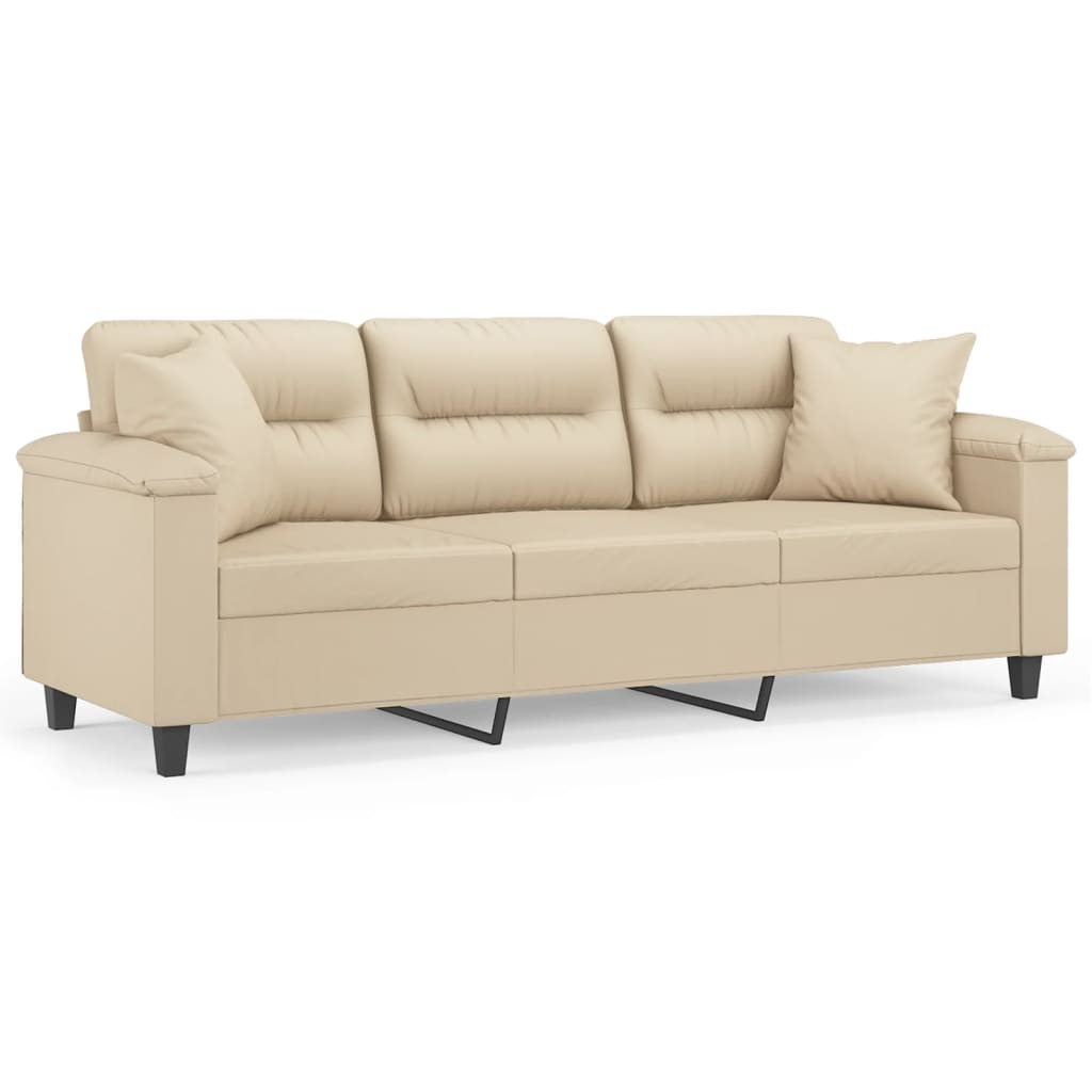 vidaXL 3-osobowa sofa z poduszkami, kremowa, 180 cm, mikrofibra