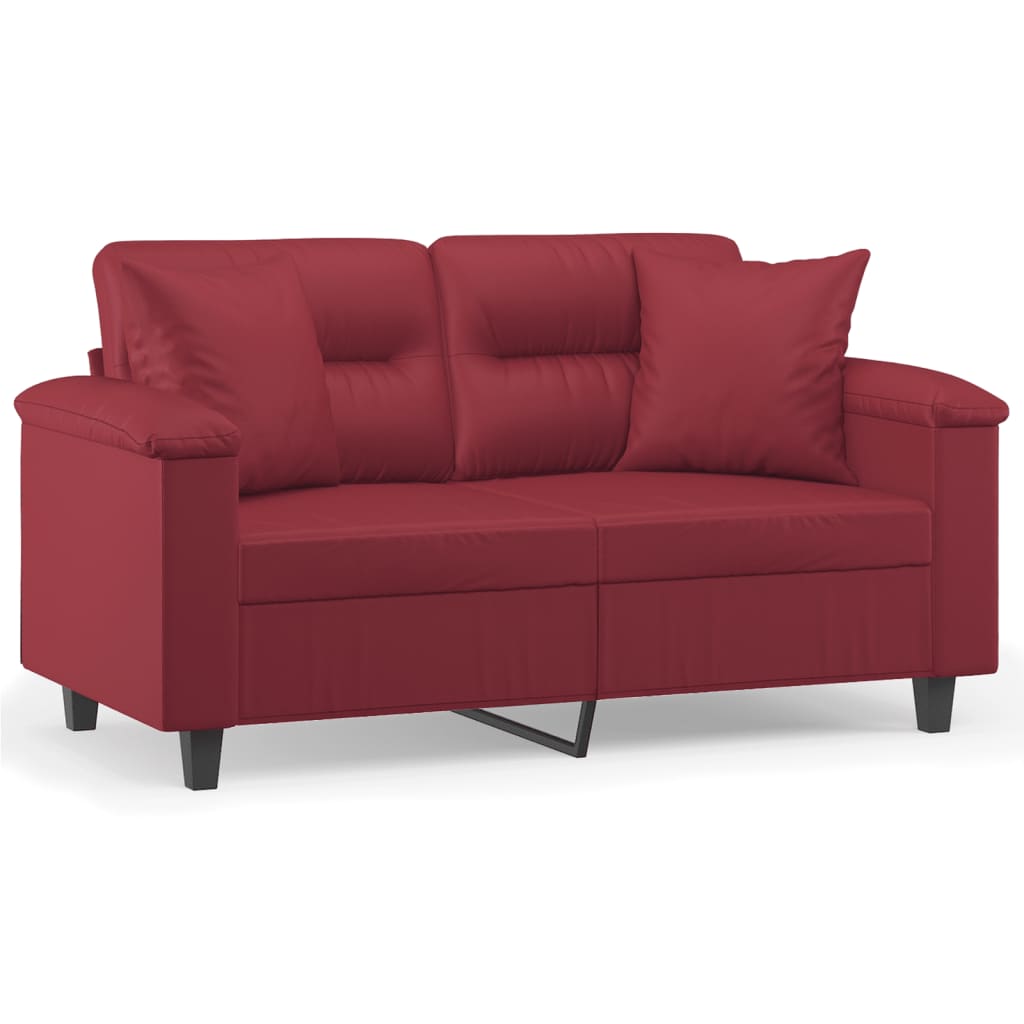 vidaXL 2-os. sofa z poduszkami, winna czerwień, 120 cm, sztuczna skóra