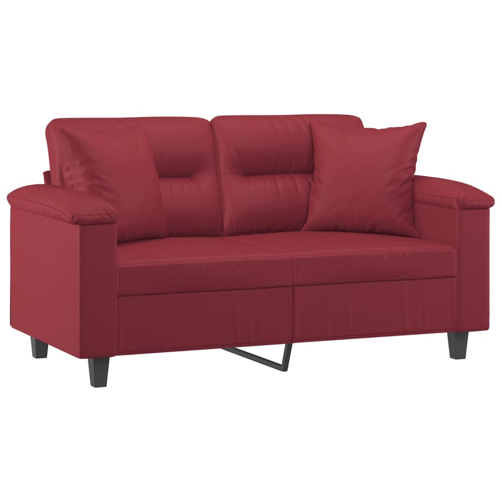 vidaXL 2-os. sofa z poduszkami, winna czerwień, 120 cm, sztuczna skóra