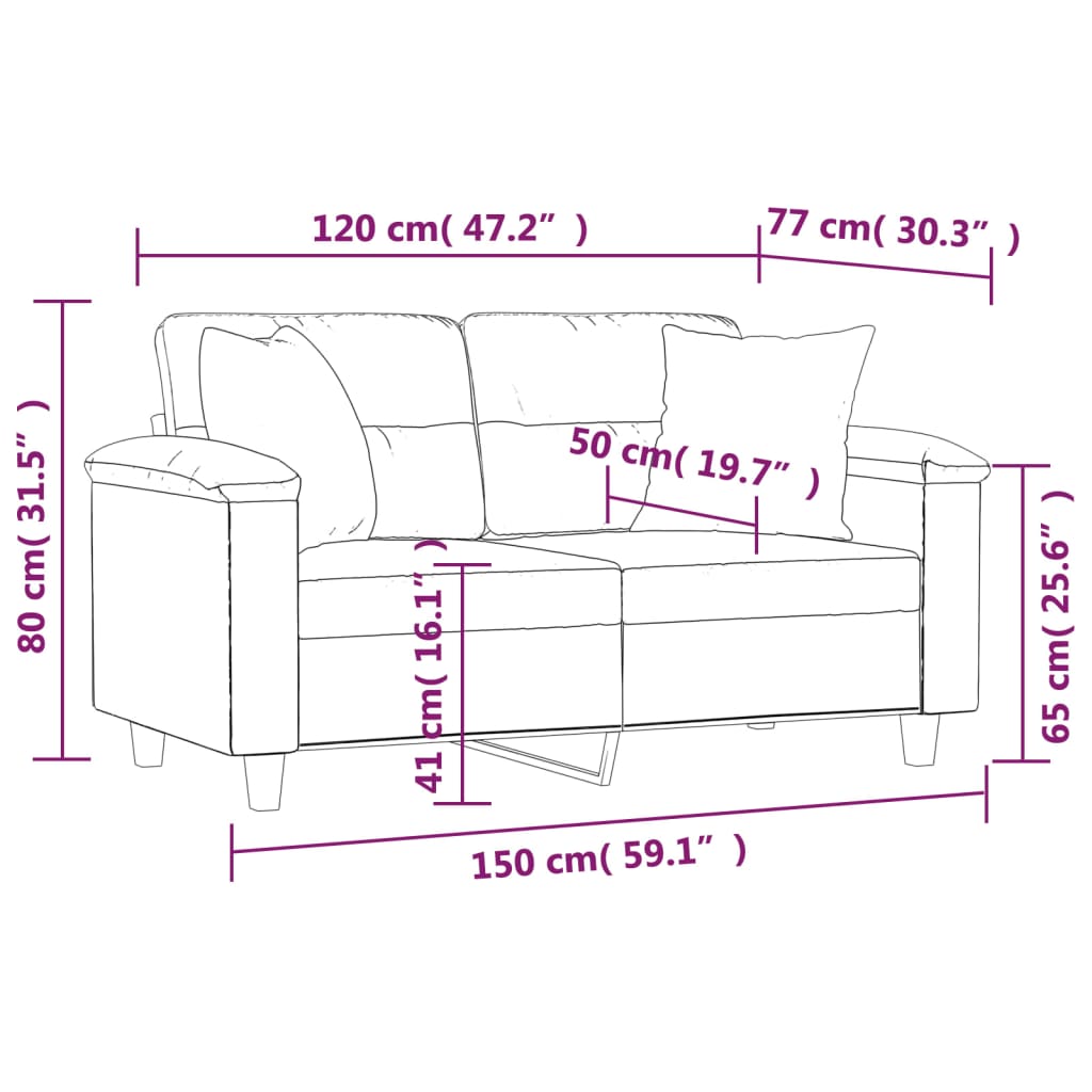 vidaXL 2-os. sofa z poduszkami, winna czerwień, 120 cm, sztuczna skóra