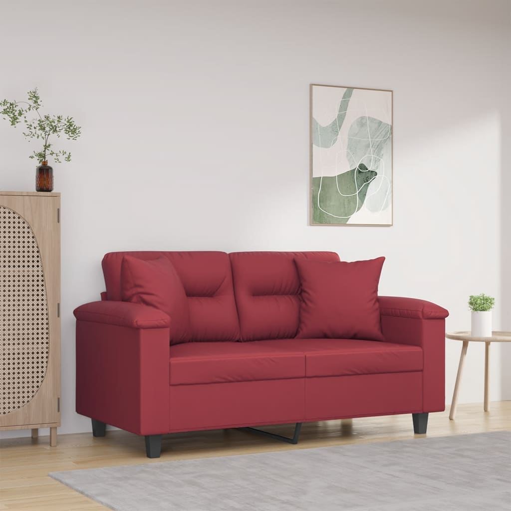vidaXL 2-os. sofa z poduszkami, winna czerwień, 120 cm, sztuczna skóra
